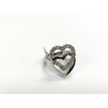 A 9ct white gold multi diamond double heart ring,