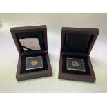 2 x gold half sovereigns, cased.