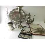 A silver plated Epergne tray cased cutlery a silve