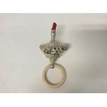 Hallmarked silver rattle with coral and bells