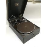 An HMV portable gramophone.