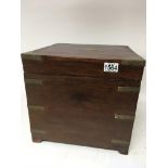 A Mahogany brass bound wine storage box with fitte