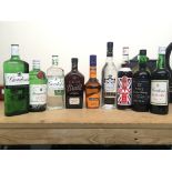 A collection of various spirits and wines includin