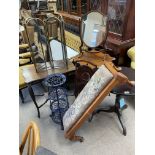 A collection of small furniture items including occasional tables, tapestry covered stool etc.