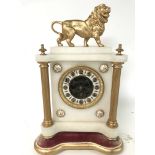 Marble Lion mantel clock, 38x24cm approx