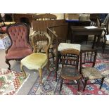 Two Victorian childâ€™s chairs a clothes rail and other chairs (a lot)