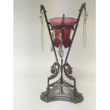 A Victorian cranberry glass and silver plated Eper
