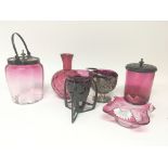 A collection of cranberry Victorian and later glas