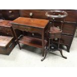 A George III style free standing mahogany wash stand and a small mahogany side table fitted with a