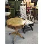 An American rocking chair with turned supports and a Yew wood hexagonal occasional table (2)