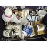 Two boxes of ceramics including various Commemorative ware items.