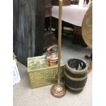 A brass bound log bucket, brass log box, copper ke