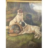A large gilt framed oil painting depicting gun dog