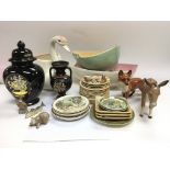 A box of ceramics including a Beswick donkey, Besw