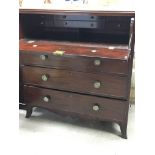 Agate George III mahogany secutaire with a fitted interior above three drawers on spayed feet. 106cm