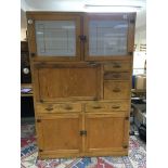 No Reserve - A Vintage oak kitchen cabinet with gl