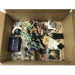 A box of assorted costume jewellery including bead/ Pearl necklaces