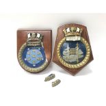 HMS Manchester and Dumbarton castle ship badges with need of restoration