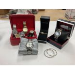 A collection of watches and dress jewellery with jewellery box.