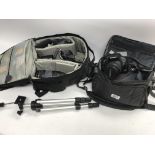 Canon SLR camera, tripod, carry cases and accessor