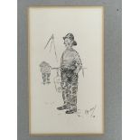 A small ink sketch of a fisherman, (possible Baden