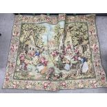 A large unframed tapestry with support post. NO RE
