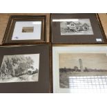 Group of 5 country scene pictures and a mirror
