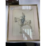 Theatrical pencil sketch of a man on horse back. Approx 58x49