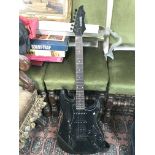 Rocket special Stratocaster copy electric guitar with a black finish and hardware. Comes with a