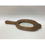 A World War One trench craft carved wood mirror an