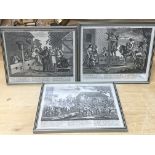 A collection of 3 engravings in the Hogarth style
