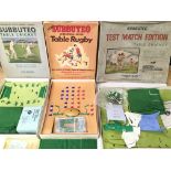 Three subbuteo board games including cricket and rugby.