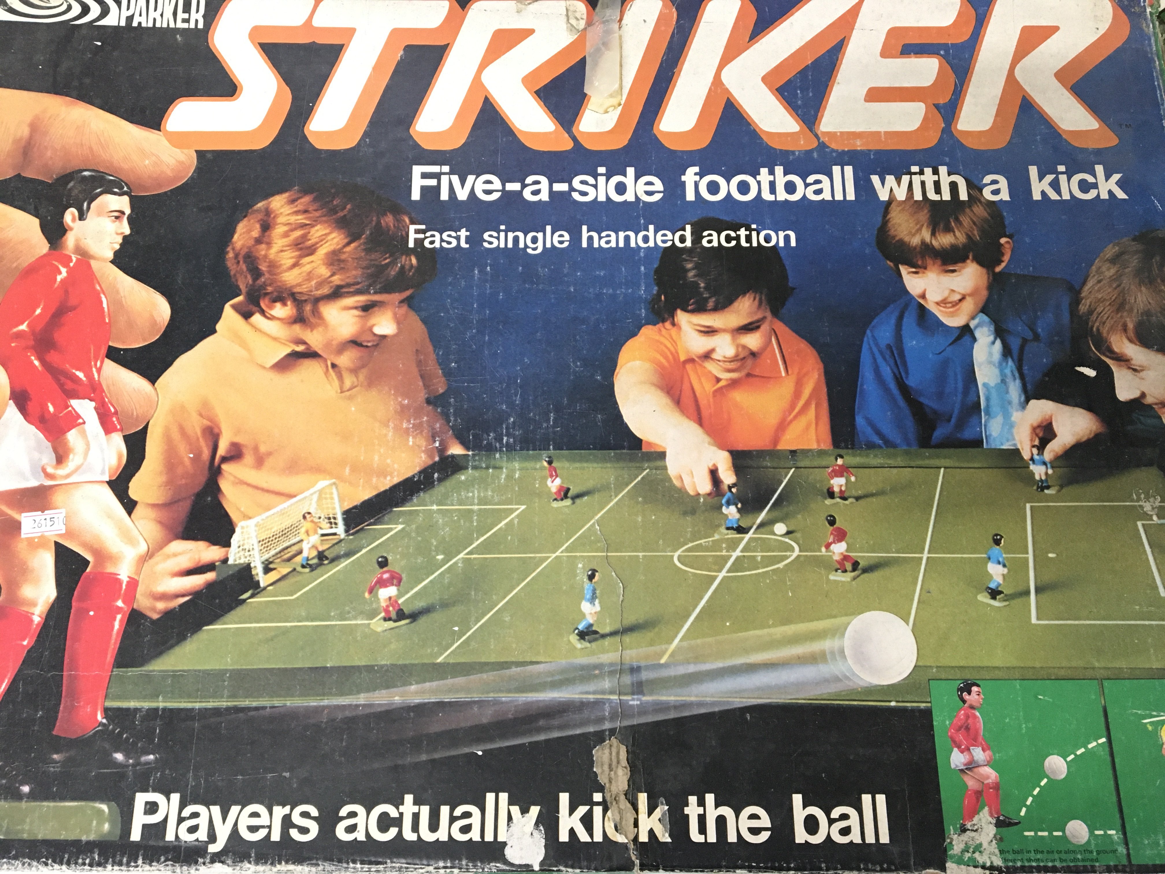 Two vintage table top football games and a box of various related accessories. - Image 3 of 6