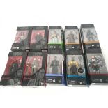 A collection of various Star Wars black series fig