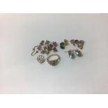 14ct ring / 3 pairs 9ct earrings / 3x gem set pend