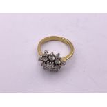 18ct Gold diamond cluster ring. Size M, 4.4gm appr