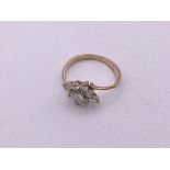 9ct gold diamond cluster ring (broken shank). Size
