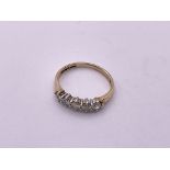 9ct gold 5 stone diamond ring. Size I, 1.7 gm appr