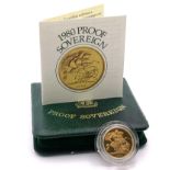 A Royal Mint cased 1980 proof full sovereign. (A)