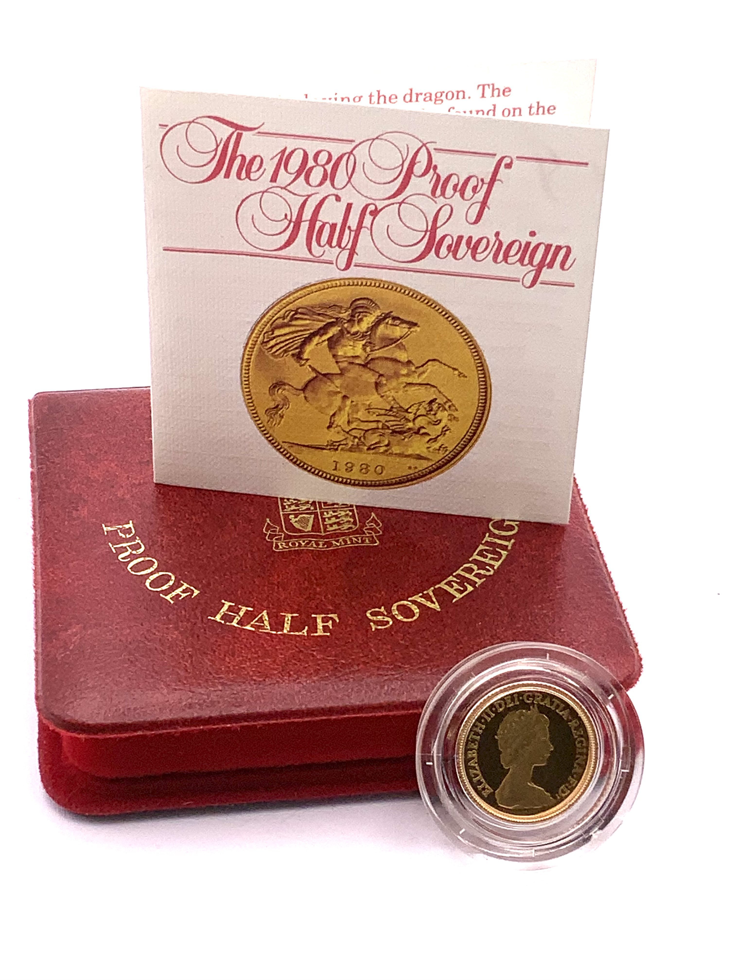 A cased Royal Mint 1980 proof half sovereign. (A).