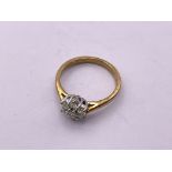 9ct gold diamond cluster ring. Size K1/2, 2.1gm ap