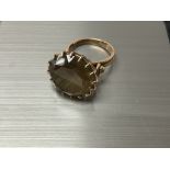 A large 9ct gold and Smokey quartz dress ring. N.