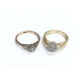 Two 9ct gold rings set with diamonds, approx total