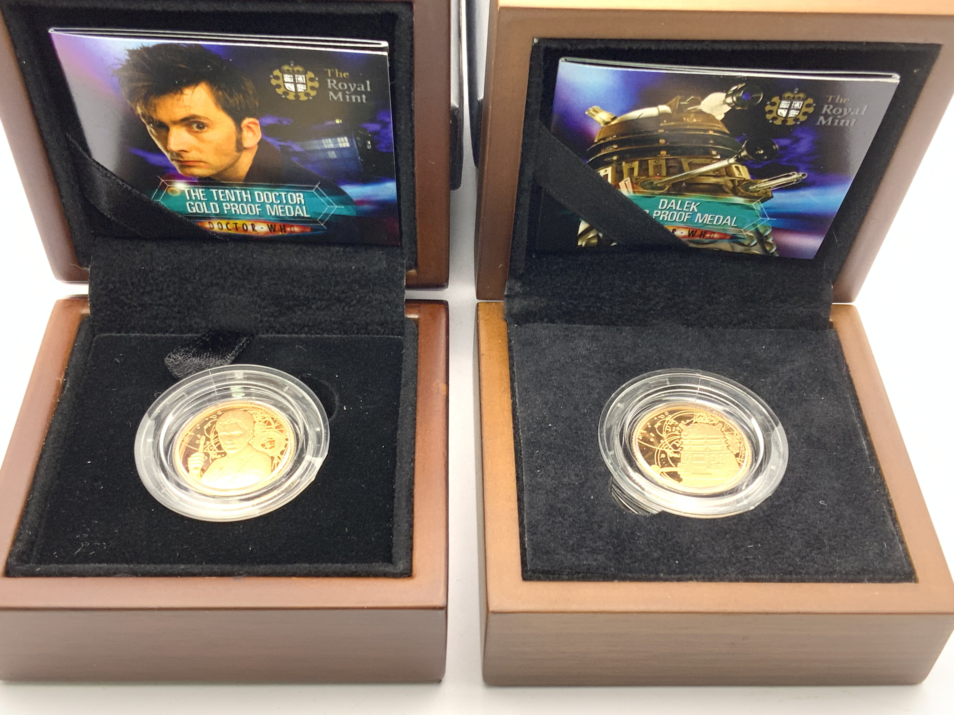 2 Doctor Who, proof gold medals , David Tennant as