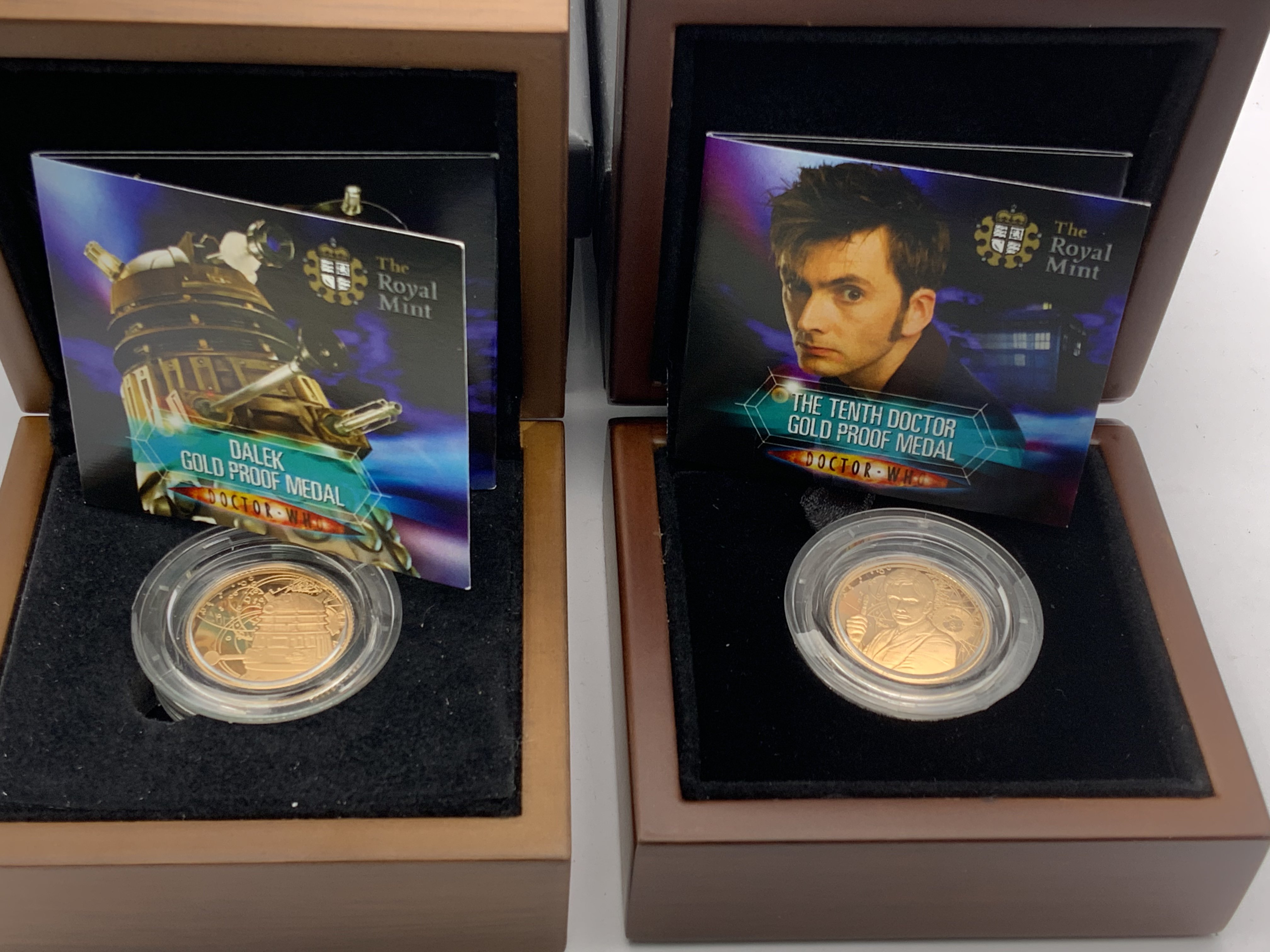 2 Doctor Who, proof gold medals , David Tennant as