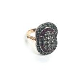 A large vintage style rose gold ruby and diamond r