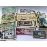 A collection of vintage banknotes.