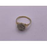 18ct gold diamond cluster ring. Size M1/2, 2.7gm a