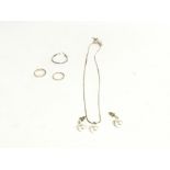 A 9ct gold earrings - two silver rings and a silve