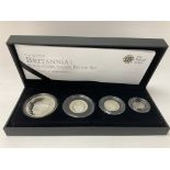 A cased Brittania 2010 four pin silver proof set.